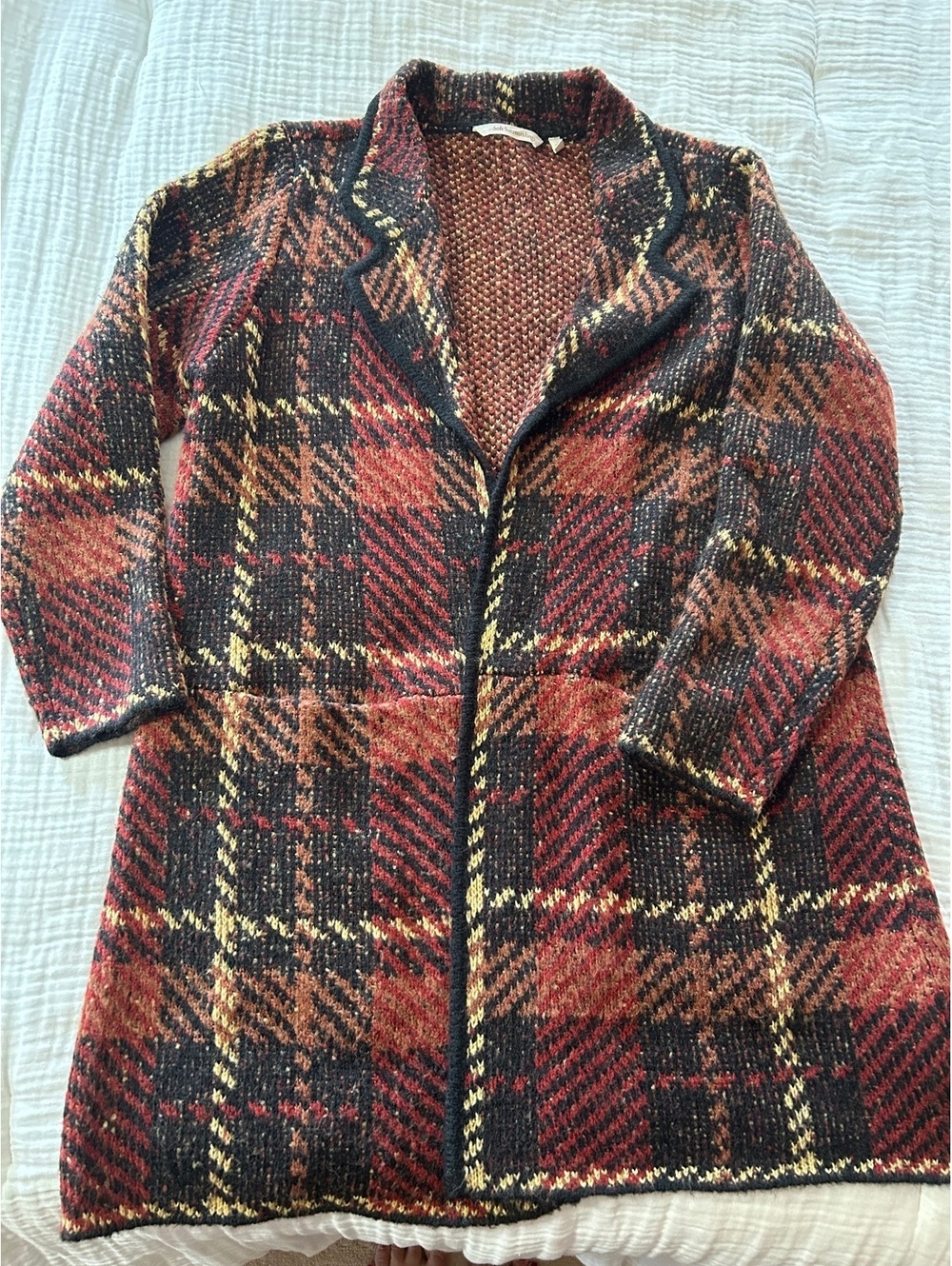 Soft Surroundings Plaid Cardigan Long Line Sweater